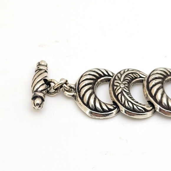 BRIGHTON LAUREL WREATH SILVER PLATE BRACELET OVAL LEAF LINK TOGGLE 7.5" - Picture 6 of 7